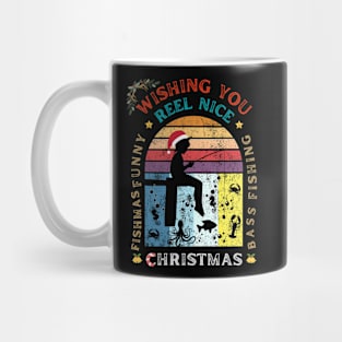 Vintage Retro - Wishing You Reel Nice Fishmas Funny Bass Fishing Christmas Mug